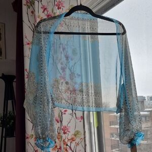 Cherie Bliss Sheer Blue and Silver Bolero Wrap (C50)